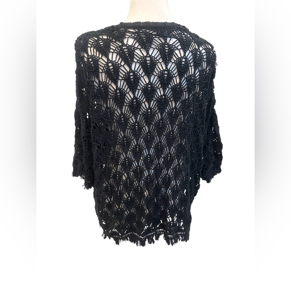 Sfera Black Open-Knit Crochet Boho Edgy  Short Sleeve Peasant Cardigan Size L/XL - Picture 4 of 9